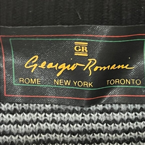 Georgio Romani Black Knit Pullover Sweater Geo Retro Pleather Details Men Large - Picture 2 of 8